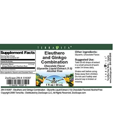 Eleuthero and Ginkgo Combination - Glycerite Liquid Extract (1:5) Chocolate Flavored Alcohol-Free (1 oz ZIN: 516397) - 3 Pack - Buy Online on GoSupps.com