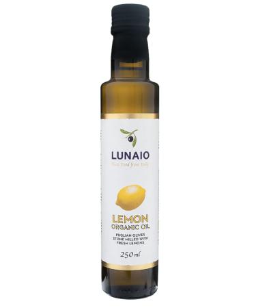 Lunaio Organic Lemon Oil 250ml - Fresh Lemon Stone Milled With Extra Virgin Olive Oil - Produced in Puglia Italy - GMO Free Vegan Vegetarian & Gluten Free