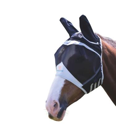 Shires Fine Mesh Fly Hood Mask Veil with Full Face Ears & Nose Extension Black Orange Full Size