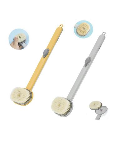 2Pcs Long Handle Bath Massage Cleaning Brush with Soap Dispenser  Back Brush with Soap Dispenser  Back Brush Long Handle for Shower  Cleaning Massage Brush (Grey+Yellow)