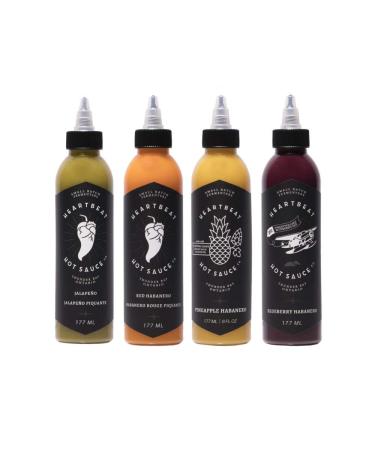 Heartbeat Hot Sauce - Mixed 4-Pack (4 Flavours: 1 x Pineapple Habanero 1 x Red Habanero 1 x Green Jalapeno 1 x Blueberry Habanero) Habanero 177 ml (Pack of 4)