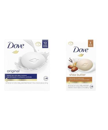 Dove Original Beauty Bar + Dove Shea Butter Beauty Bar Bundle (18 bars) 106 g (Pack of 12) Beauty Bar + Beauty Bar+ Beauty Bar