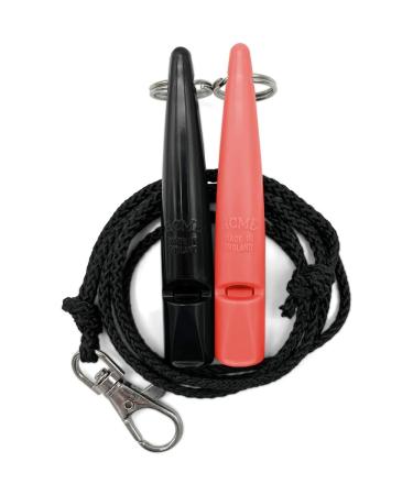Acme dog whistle No.211.5 with pipe band |In a double pack |2 pipes including 2 ligaments |Ideal for the recall - loud and extensive (Black + Coral Red)