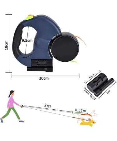 10FT Double Headed Retractable Dog Lead with Flashlight | Heavy Duty Reflective Pet Leash for Small Dogs/Cats | Tangle-Free, Blue - Buy Online on GoSupps.com