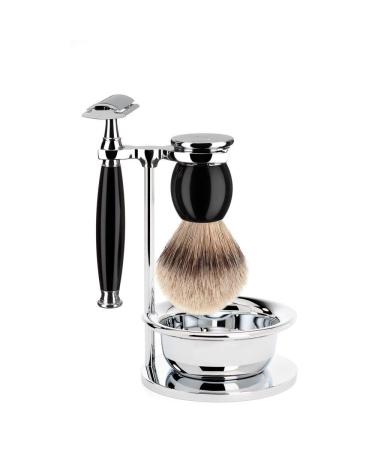 M HLE shaving set with bowl - Sophist series - silvertip badger - safety razor - black high-grade resin