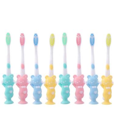 Cartoon Childrens Toothbrush 4pcs Cute Cleaning Teeth Brushing with Suction Cup Manual Short Handle Toothbrush for Kids