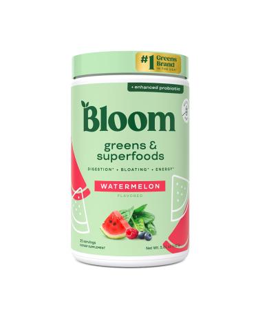 Bloom Nutrition Superfood Greens Powder Digestive Enzymes with Probiotics and Prebiotics Gut Health Bloating Relief for Women Chlorella Green Juice Mix with Beet Root Powder 25 SVG Watermelon Watermelon 25 Servings (