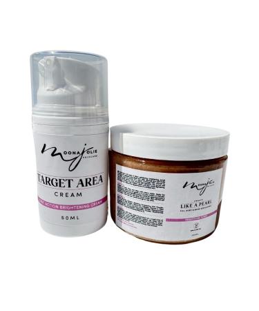 Moona Jolie Bikini Kit | Target Area Brightening Cream & Exfoliating Body Scrub - Improves Dark Spots Evens Skin Tone & Reduces Scars for Full Body & Bikini Area - Vegan Organic Hydrating Skincare