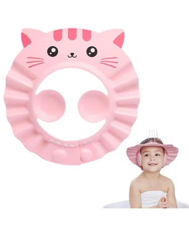 Kids Shower Cap Shampoo Shield Bath Visor Protect Eyes Ears Face Adjustable Bath Shower Protector Hair Wash Shield Earmuff Waterproof Bath Cap for Kids Pink