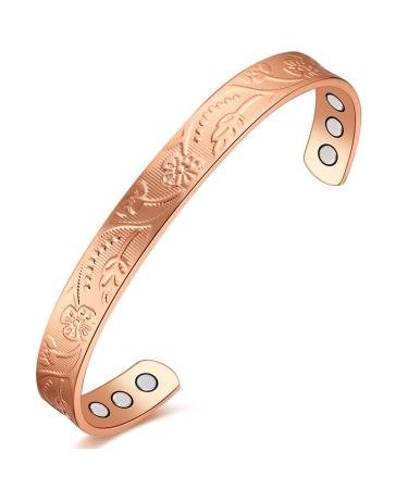 Vicmag Copper Bracelet for Women Men Magnetic Bracelet 6X Ultra Strength Magnets 99.99% Solid Pure Copper Adjustable Size with Gift Box (Rose Gold Plum)