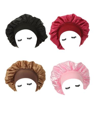 Satin Bonnets for Black Women  4PCS Hair Bonnet for Sleeping Silk Night Sleep Cap for Girls Galina s Beauty 4pcs-solid Color