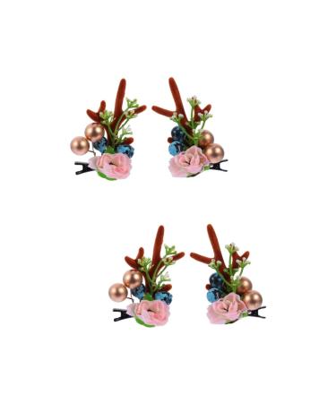 2 Pairs Flower Antler Hair Clip Christmas Antler Headband Christmas Antler Alligator Hairpins Antlers Hair Clips Xmas Barrettes for Girls Flower Barrettes Mori Cloth Filler Child