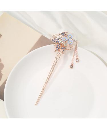 Chinese Hair Pin Shiny Tassel Rhinestone Chinese Hair Stick Flower Hair Clips Fashion Hair Stick Hair Accessories Chinese Style Hair Sticks for Decorative Hair Solid Hairstyle for Women Girls - Buy Online on GoSupps.com