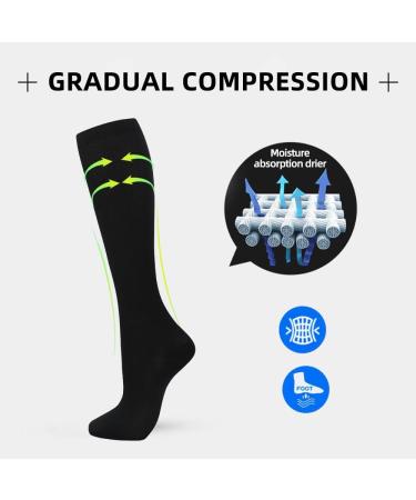 Odtmger Compression Socks (7 Pair) - 20-30mmhg Knee High Socks for Men & Women - Ideal for Athletic Running & Cycling - S-M, Black - Buy Online on GoSupps.com