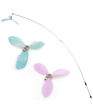 Cobee cat toys interactive cat toys with 2 feathers refilling cat spring Propeller Magic rod toys with bell cat feather toys replacement refill indoor catschnu blue + pink