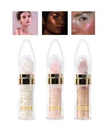 3 Colors Polvo De Hadas Fairy Highlight Patting Powder  Upgrade Shimmer Face and Body Highlighter Powder Stick  Body Brightens the Natural Three-dimensional Face Blusher Highlighter Stick Makeup (A)
