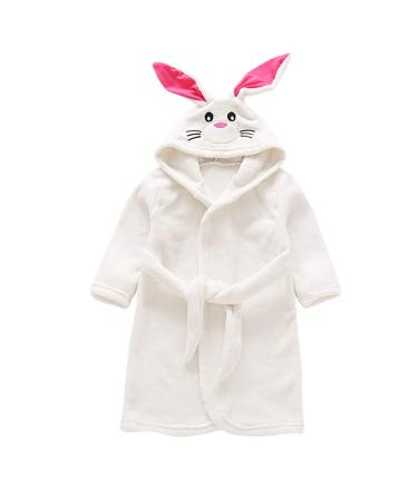 Miyanuby baby boy girls bathrobe soft flannel long arm animal hoodie morning mantle nightwear homewear for children baby young girls gift 4-5 years rabbit white