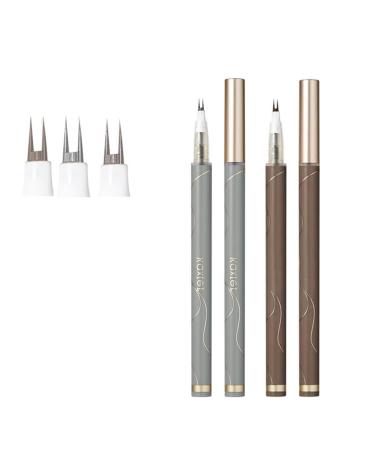 Double Tip Lower Eyelash Pencil 2024 Upgraded 3D Waterproof 2 Tip Eyelash Pen Eye Liner Liquid Eyeliner with Micro Fork Tip for Girls Women Natural Makeup Fine Stroke Eyebrow Pencil (#1+#2)