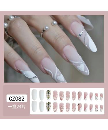 French Tip Press on Nails - Long Press On Nails with Nail Tips Love heart nail glitter rhinestones chain Fake Nails press on nails Acrylic False Nails Cute Artificial Nails - Buy Online on GoSupps.com