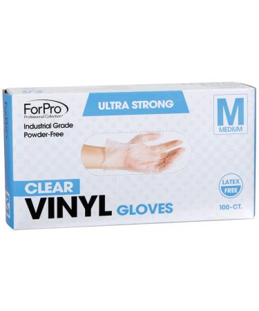 ForPro Disposable Vinyl Gloves, Clear, Industrial Grade, Powder-Free, Latex-Free, Non-Sterile, Food Safe, 2.75 Mil. Palm, 3.9 Mil. Fingers, Medium, 100-Count Medium (Pack of 100) Medium (Pack of 100)