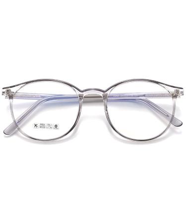 Koosufa blue light filter glasses retro around ultra light tr90 glasses frames anti blue light glasses without visual strength women computer glasses gaming glasses anti fatigue with case transparent gray
