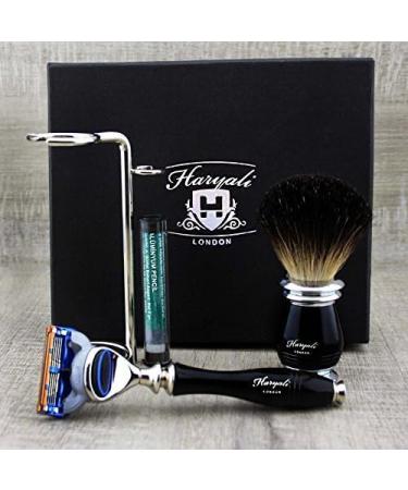 Shop Haryali London Black Luxury Men's Shaving Set 5 Edge Razor Brush Stand & Alum Pencil | International Shipping Available - Buy Online on GoSupps.com