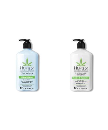 Hempz Body Lotion Bundle - Grapefruit Sparkling Peach 17oz & Coconut Watermelon Daily Moisturizing Creams
