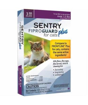 SENTRY Fiproguard Plus for Cats, Flea and Tick Prevention for Cats (1.5 Pounds and Over), Includes 3 Month Supply of Topical Flea Treatments - Buy Online on GoSupps.com