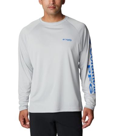 Columbia Men's Terminal Tackle Long Sleeve Shirt - Cool Grey/Vivid Blue - Large - Buy Online on GoSupps.com
