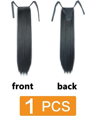 Prinfantasy Straight Long Halo Hair Extension | Black Synthetic Ponytail Clip | 22 Inch Wrap Around Hairpiece for Women - Buy Online on GoSupps.com