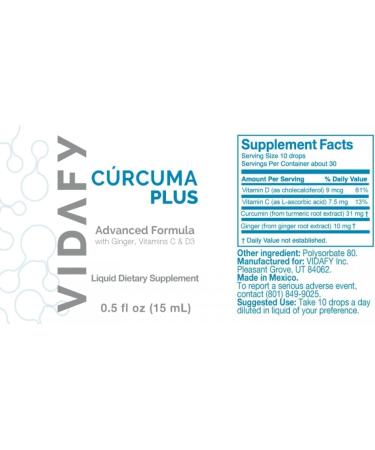 Curcumin Plus Advanced Liquid Formula with Ginger Vitamins C & D3 | High Absorption | Immune Support Antioxidants & Wellness | 0.5 fl oz (15 mL - Buy Online on GoSupps.com
