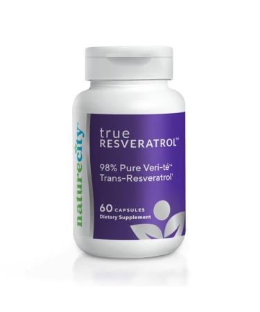 NatureCity TrueResveratrol Resveratrol Supplement & Anti-Aging Support with 75mg Trans-Resveratrol (98% Pure Veri-te) for Heart Immune Bone & Cognitive Health | 60 Veggie Capsules