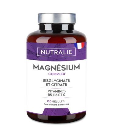 Magnesium Bisglycinate + Citrate - 2145mg - Vitamin B6 B5 C - Fatigue Stress - Magnesium BIO-Available - Magnesium Citrate and Magnesium Bisglycinate - 120 Capsules - Nutralia (Taste Free)