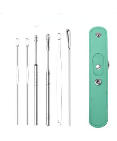 ZELLYA Earpick Ears 6-Piece Set Adult Home use Ear Picking Tools Portable Keychain Spiral Ear Pick Set Green free