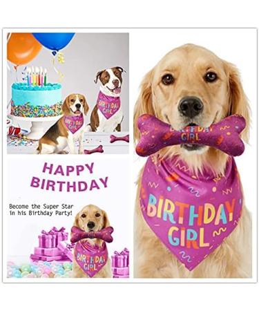 Dog Birthday Bandana Girl Set Pet Happy Birthday Toy Party Triangle Bibs with Cute Biting Bone Scarf Accessory for Small Medium Large Dogs Cats - Pink - Buy Online on GoSupps.com