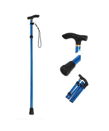 Height Adjustable Comfortable Walking Stick Non-Slip T-Handle Folding Walking Cane Brown Gold Black Blue Red Silver Uni Crutches (Blue) Journey