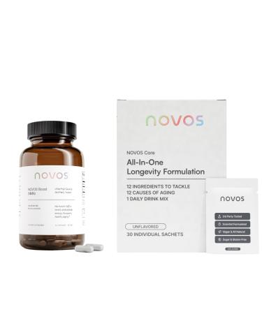 Novos Core Unflavored + Boost NMN Pure Longevity Stack | NMN Capsules & Unflavored Drink Mix for Cellular Repair Energy & DNA Support