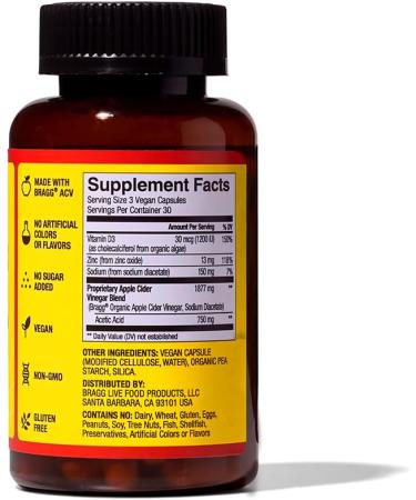 Bragg Apple Cider Vinegar Capsules (3pk) with Vitamin D and Zinc Balance Apple Cider Vinegar Capsules with Ashwagandha - Buy Online on GoSupps.com