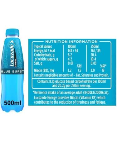 Lucozade Energy Blue Burst 12x500ml -New Flavour (Blucozade) - Buy Online on GoSupps.com