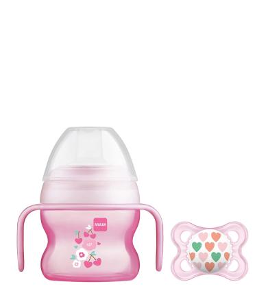 Mam starter cup and mam handles with 0+ months start soother baby cup for 4+ months baby feeding 1x 150 ml pink (designs may vary) rose 2 pieces (1 Pack) pink with soother