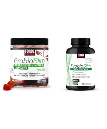 Force Factor ProbioSlim Apple Cider Vinegar Gummies with Organic LactoSpore Probiotics & ProbioSlim Extra Strength Probiotic Supplement for Women and Men with 30 Billion CFUs