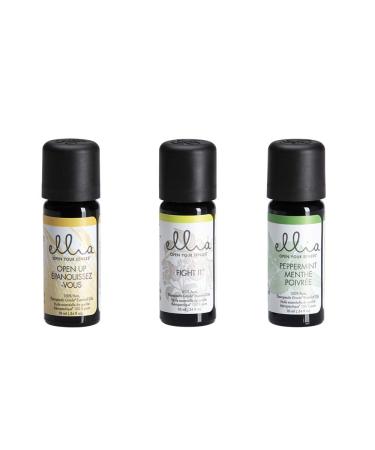 Ellia Essential Oil Set Breath Deep with Peppermint Open Up Blends and Fight It Blends. 3 Pack Essential Oil Kit to Help Ease Breathing. 10ml Each by Homedics