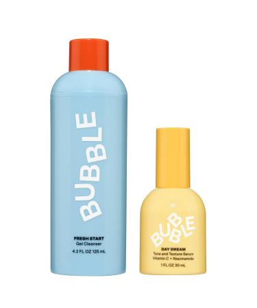 Bubble Skincare Glow & Go Duo - Fresh Start Gel Face Wash (125ml) + Day Dream Vitamin C Serum (30ml), Gentle PHA Cleanser and Brightening Serum for Smooth, Even-Toned Skin