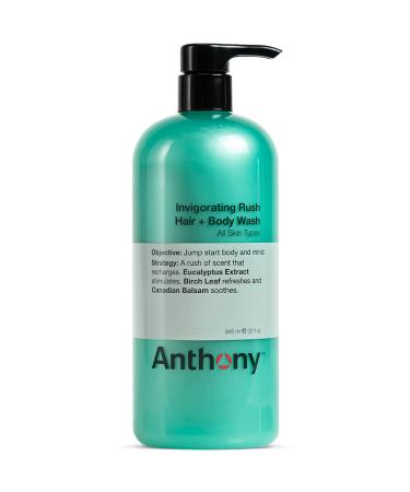 Anthony Mens Body Wash and Shampoo: Invigorating Rush 2-In-1 Liquid Gel Soap & Hair Shampoo   Pine Wood Scent Contains Eucalyptus Extract  Canadian Balsam & Birch Leaf 32 Fl. Oz 32 Fl Oz (Pack of 1)