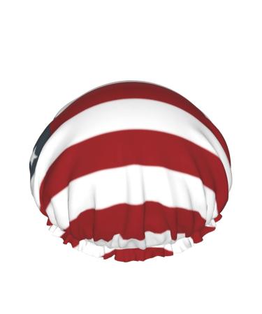 American Flag Red White Blue Shower Cap for Women Shower Hat for All Hair Length  Waterproof-Double Layer-Reusable Elastic Bath Caps for Girls Spa Home Use Hotel and Hair Salon