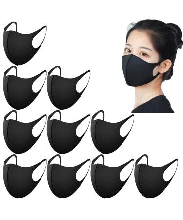 10 Pcs Black Face Mask, Stretchy & Soft Fabric Face Covering, Washable Reusable Protective Cloth Face Masks, Fashion Unisex