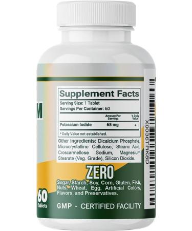 Potassium Iodide 65mg - Thyroid Support Supplement - Non-GMO - Made in USA - 120 Tablets - Buy Online on GoSupps.com