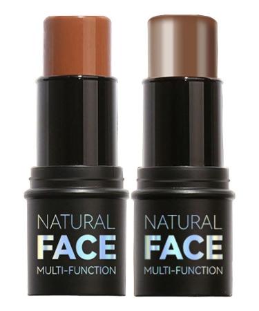 2-Pack Highlighting and Finishing Stick Non-stick Face Highlighter and Shadow Pencil Long-Lasting Smooth Face Highlighting Makeup (Mocha and Coffee)
