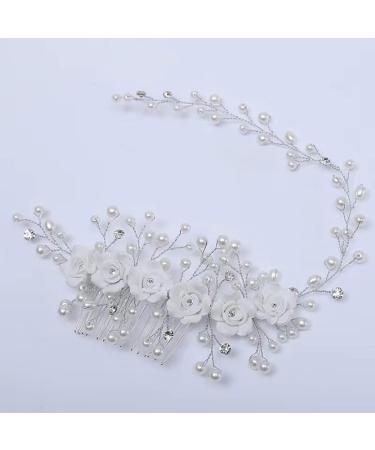 JUSTUSNX Bride Wedding Hair Pieces Pearl Hair Vines Silver Crystal Headpiece Flower Headband for Women and Girls Hair Styling Accessories - Buy Online on GoSupps.com