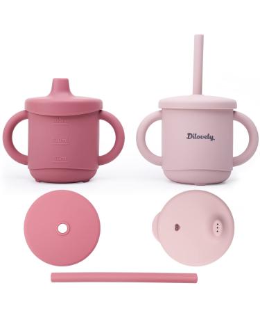 Dilovely Silicone Sippy Cup for Toddler Transition Straw Cups for baby 12 months + 3 in 1 Training Sippy Cups for Babies with Two Handles 2 Pack Dishwasher & Microwave Safe BPA Free 7oz Pink Rose Lilac - Buy Online on GoSupps.com